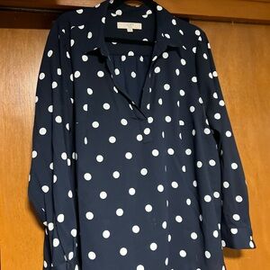 LOFT Blue and White 3/4 Sleeve Button Down Shirt